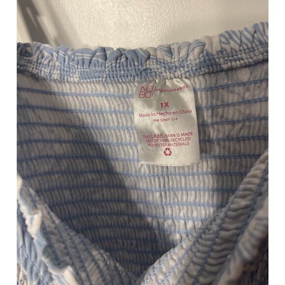 No Boundaries 1XL Dress Cami Blue Floral Smocked Tie Shoulders Mini Botanical - Picture 4 of 8